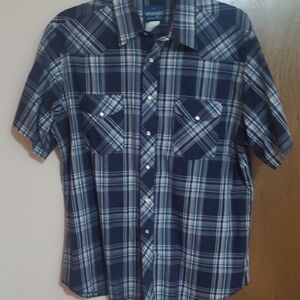 Wrangler Men's Navy and White Checkered Shirt